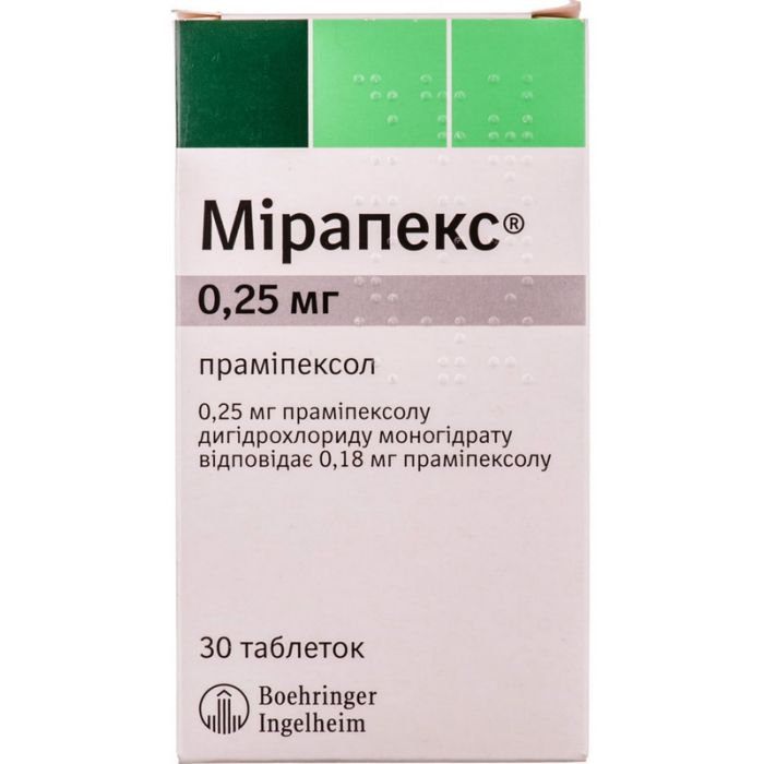Мірапекс 0,25 мг таблетки №30  ADD