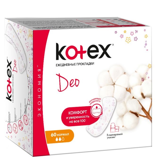 Прокладки Kotex Lux Normal DEO 60 шт (ежедневные) купить