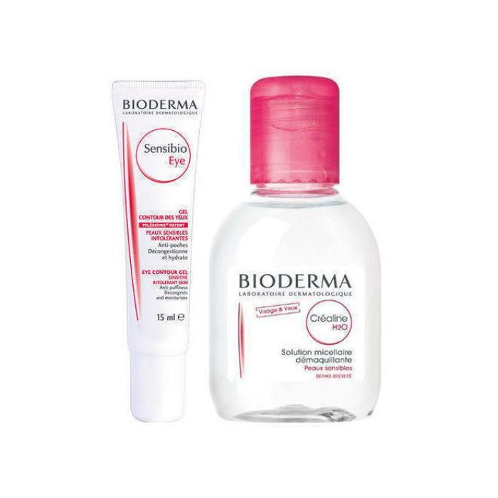 Набір Bioderma Sensibio Крем-гель для контуру очей 15 мл + Лосьйон Н2О 100 мл-50% + Ватні диски в Подарунок) в Україні