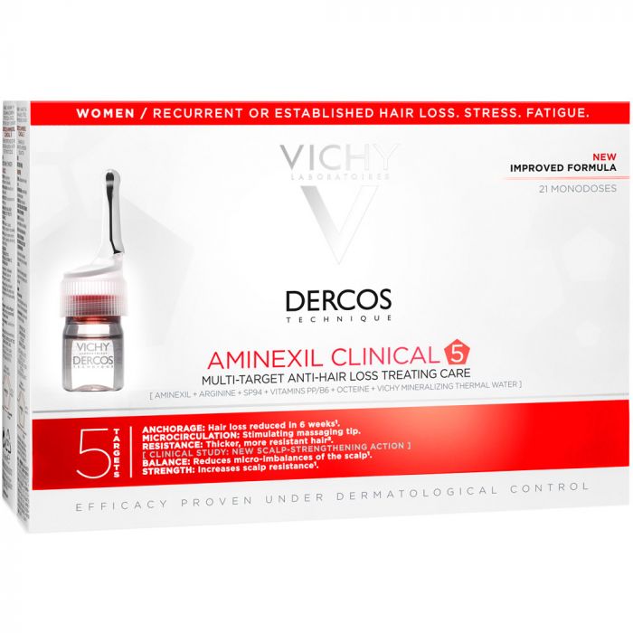 Засіб Vichy Dercos Aminexil Clinical 5 проти випадіння волосся комплексної дії для жінок (монодози 21 х 6 мл) в інтернет-аптеці