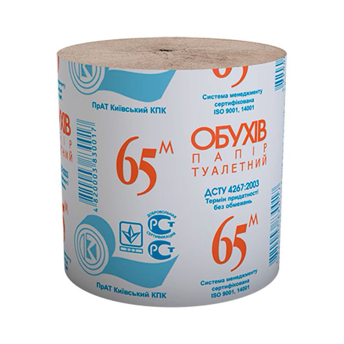 Папір туалетний Обухів, сіра, 65 м, 1 рулон в Україні