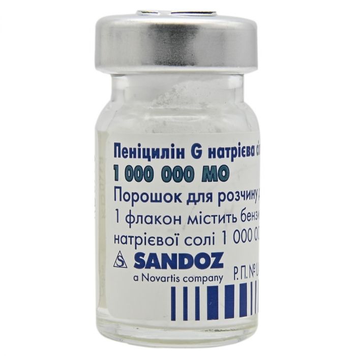 Пеніцилін G натрієва сіль Сандоз порошок для розчину для ін'єкцій по 1 000 000 МО флакон №100 фото