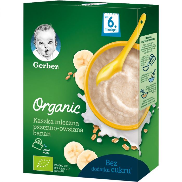 Каша безмолочна Gerber Organic пшенично-вівсяна з бананом з 6 місяців 240 г  ADD