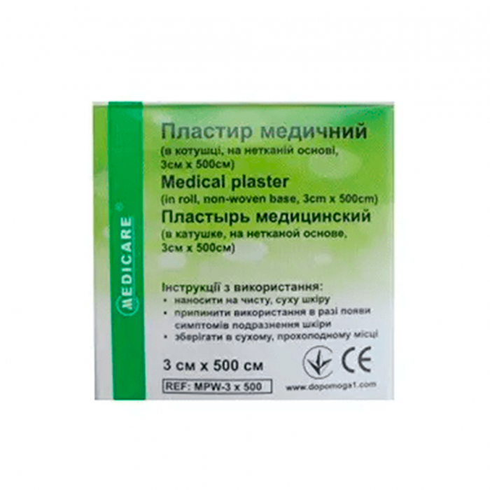 Пластир медичний Medicare в котушці, на поліетиленовій основі, прозорий 3 см х 500 см в Україні