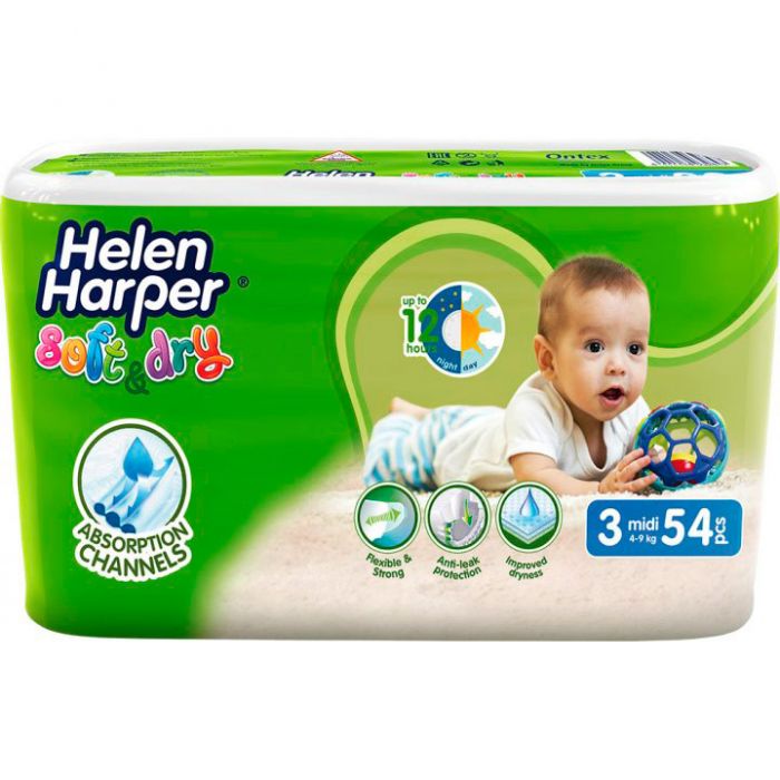 Подгузники Helen Harper Ultra Soft & Dry Mіdi, р.3 (4-9 кг), 54 шт. недорого