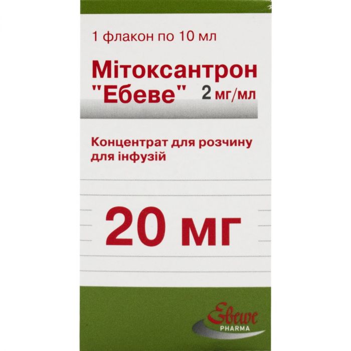 Мітоксантрон Ебеве концентрат для інфузій 2 мг/мл флакон 10 мл (20 мг) №1 - фото №1 Мітоксантрон Ебеве концентрат для інфузій 2 мг/мл флакон 10 мл (20 мг) №1 в інтернет-аптеці