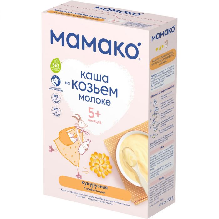 Каша Мамако Кукурудзяна з пребіотиками на козячому молоці, від 5 місяців, 200 г в Україні