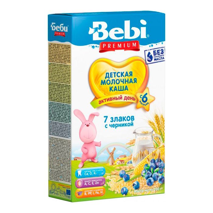 Каша Kolinska Bebi Premium молочна 7 злаків з чорницею, від 6 місяців, 200 г ADD