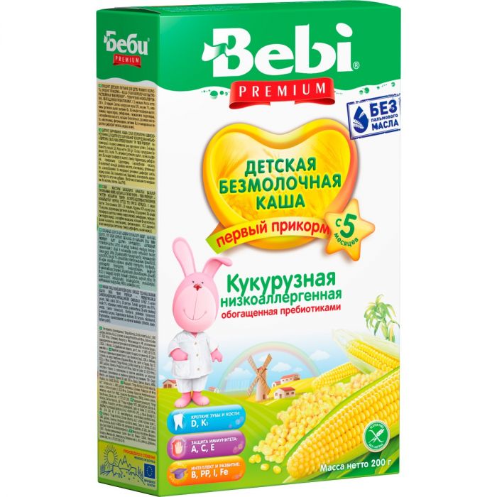 Каша Kolinska Bebi Premium Кукурудзяна низькоалергенна з пребіотиками, від 5 місяців, 200 г в інтернет-аптеці
