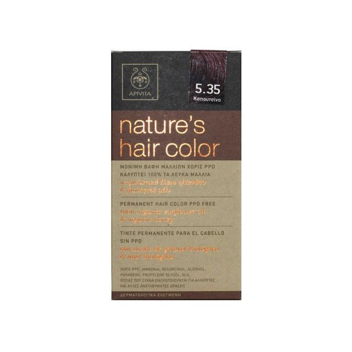 Фарба для волосся Apivita Натуральна колір капучіно №5.35  в аптеці
