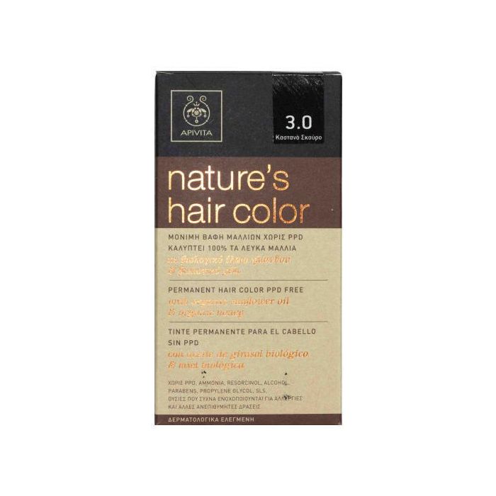 Фарба для волосся Apivita Натуральна колір темно-коричневий №3.0  фото
