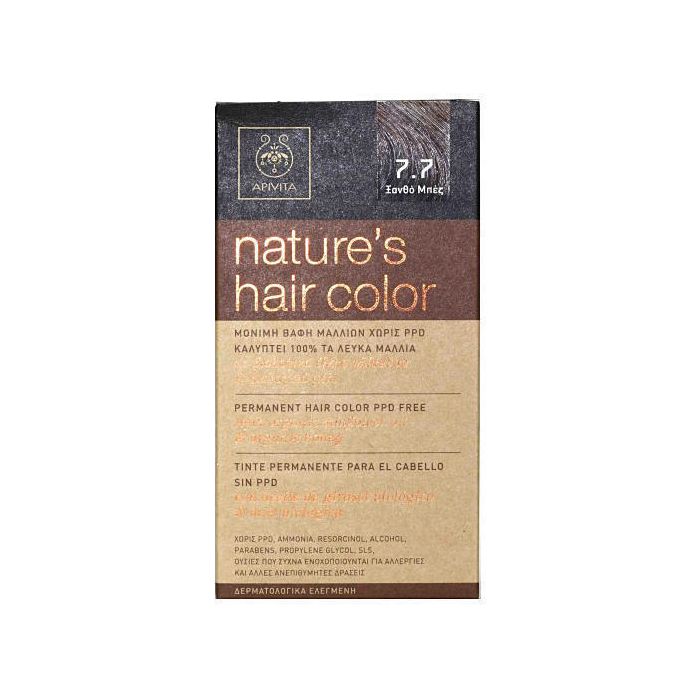 Фарба для волосся Apivita Натуральна колір русий із бежевим відтінком №7,7  ціна
