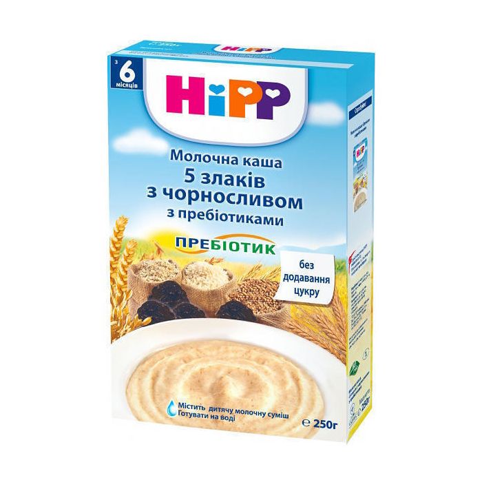 Каша Hipp 2918 молочна 5 злаків з чорносливом з пребіотиками (з 6 місяців) 250 г купити