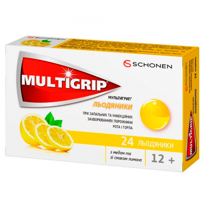 Мультигрип льодяники зі смаком меду та лимону №24 ціна