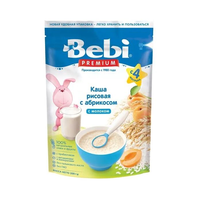 Каша Bebi Premium молочна рисова, з абрикосом з 4 місяців 200 г купити