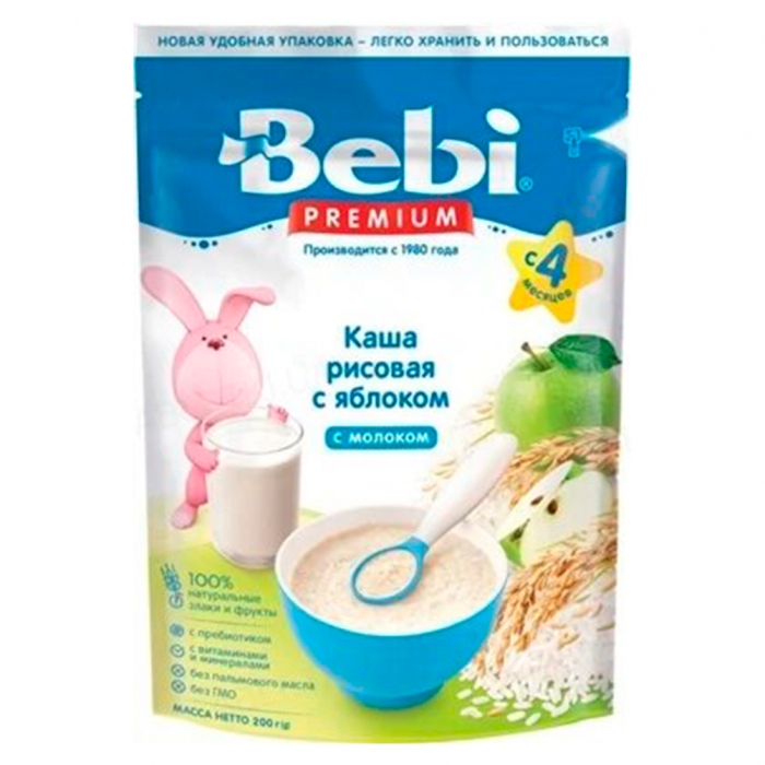 Каша Bebi Premium молочна рисова з яблуком з 4 місяців 200 г купити
