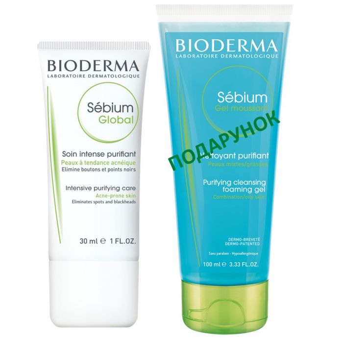 Набір Bioderma (Крем Bioderma Sebium Global 30 мл + Очищуючий гель100 мл) ADD