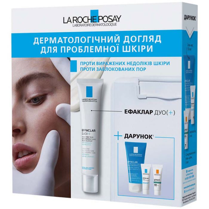 Набір La Roche-Posay (Ля Рош-Позе) Effaclar Duo+ (Ефаклар Дуо+ 40 мл + Ефаклар гель-мус, 50 мл + Ефаклар сироватка, 3 мл + Антеліос Оіл Коррект, 3 мл) в аптеці