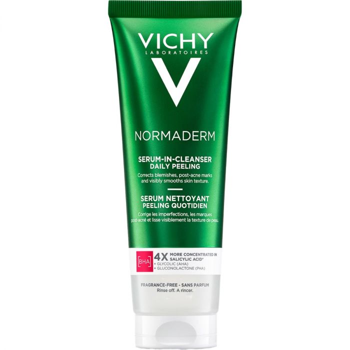 Очищаючий гель-сироватка Vichy Normaderm з ефектом пілінгу для проблемної шкіри обличчя та тіла 125 мл ціна