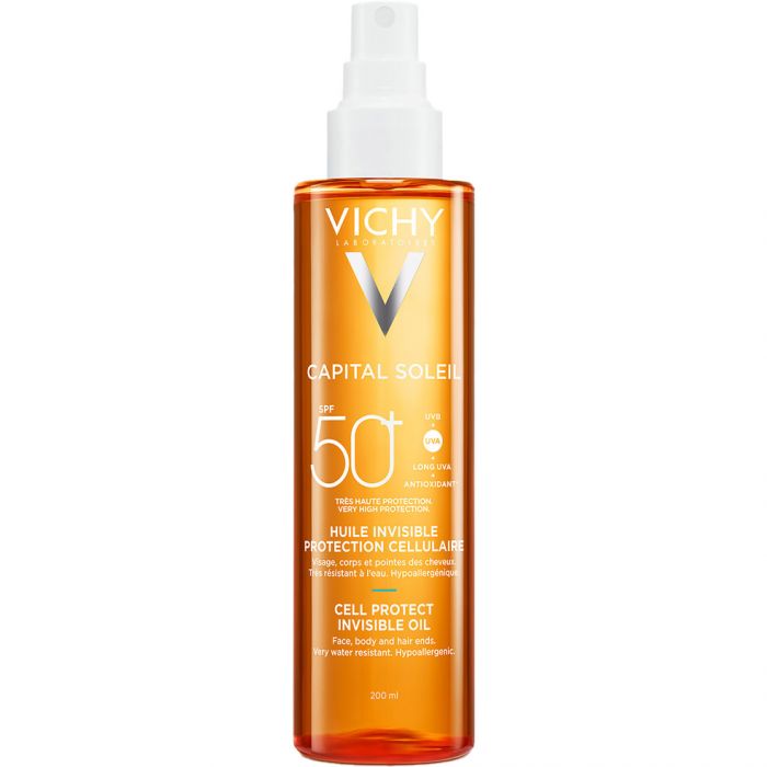 Сонцезахисна водостійка олійка Vichy Capital Soleil для шкіри обличчя, тіла та кінчиків волосся SPF 50+ 200 мл замовити