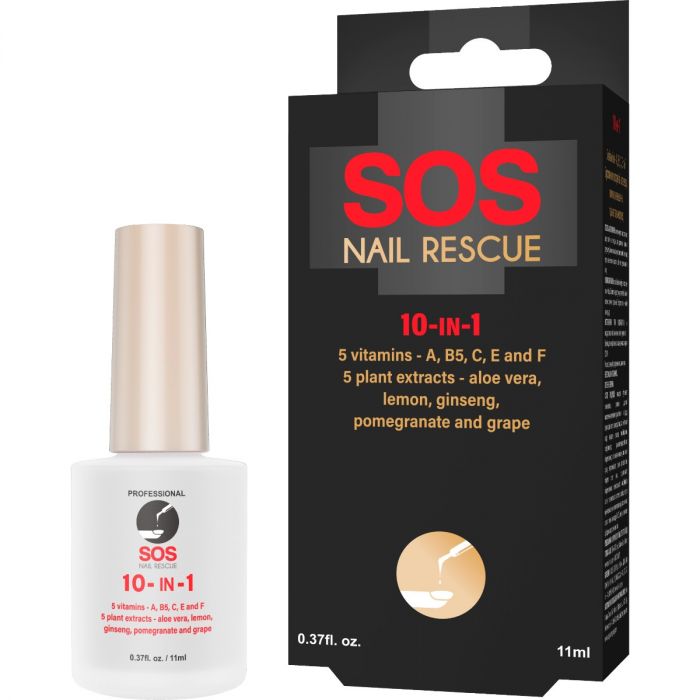 Укріплювач нігтів SOS Nail Rescue 10 в 1: 5 вітамінів - А, В5, С, Е, F та 5 рослинних екстрактів, 11 мл в аптеці