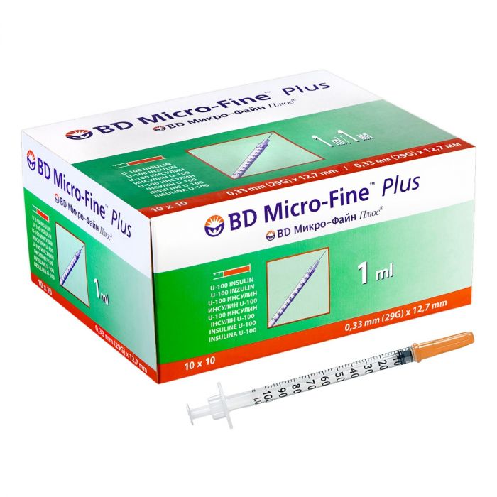 Шприц BD Micro-Fine Plus інсуліновий U-100, 1 мл 29G (0,33 x 12,7 мм) №1 в інтернет-аптеці