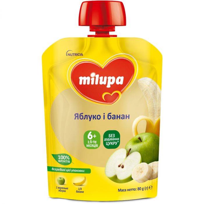 Пюре фруктове Milupa Яблуко банан, з 6 місяців, 80 г в аптеці