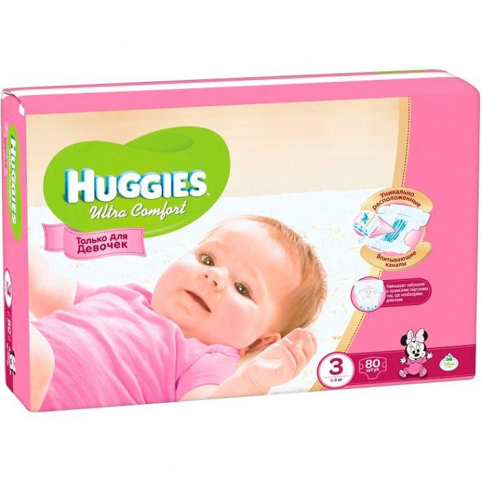 Підгузки Huggies Ultra Comfort Mega р.3 ( 5-9 кг) для дівчаток, 80 шт. ціна