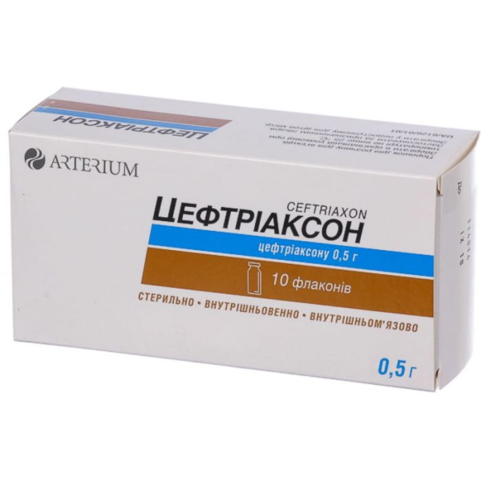 Цефтріаксон 0,5 г порошок для розчину флакон №10