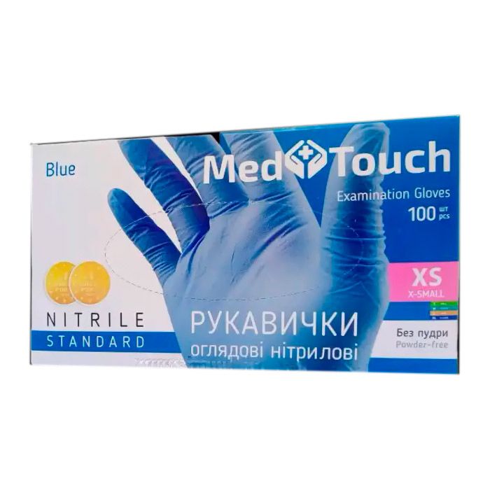 Рукавички нітрилові Medtouch оглядові нестрільні, сині, р. XS, 100 шт. ADD