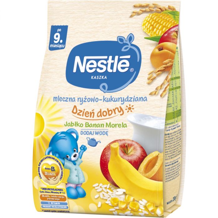 Молочна каша Nestle Рис, кукурудза з яблуком, бананом і абрикосом (з 9 місяців) 230 г в аптеці