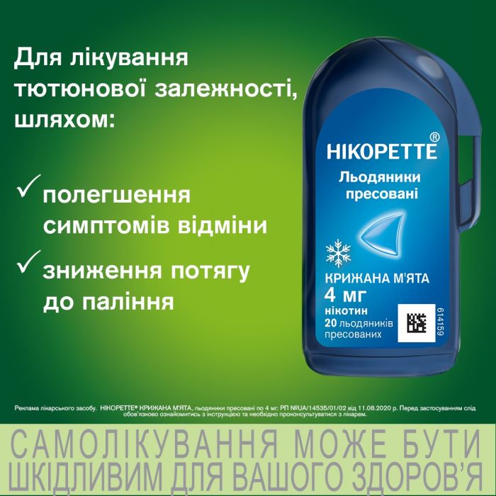 Нікоретте Крижана м'ята льодяники для зменшення нікотинової залежності, по 4 мг 20 шт