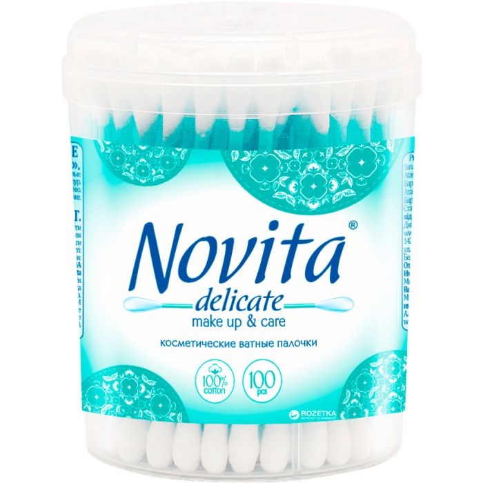 Ватні палички Novita Delicate у круглій банці, 100 шт. недорого