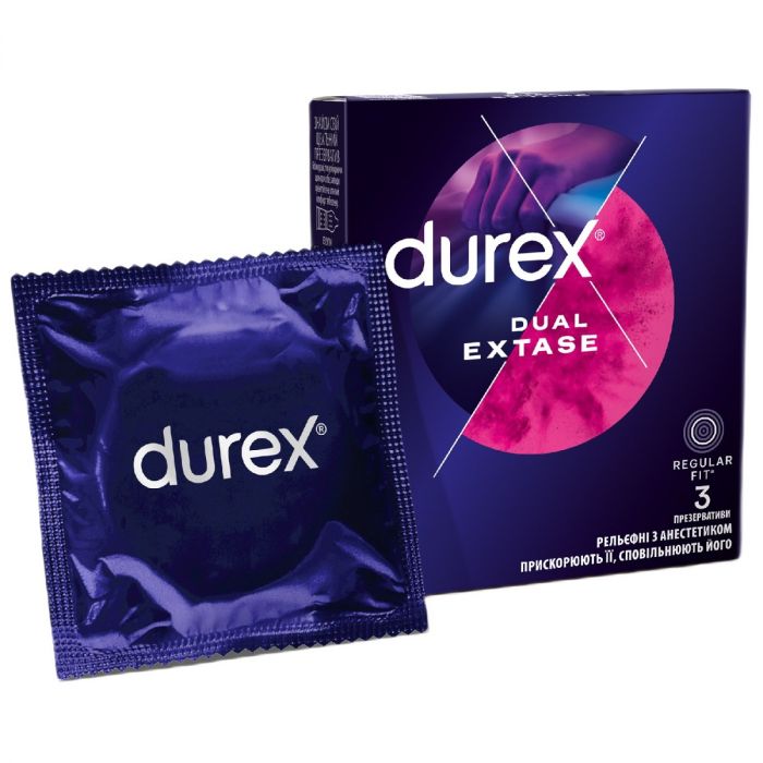 Презервативи Durex Dual Extase рельєфні з анестетиком №3 ціна