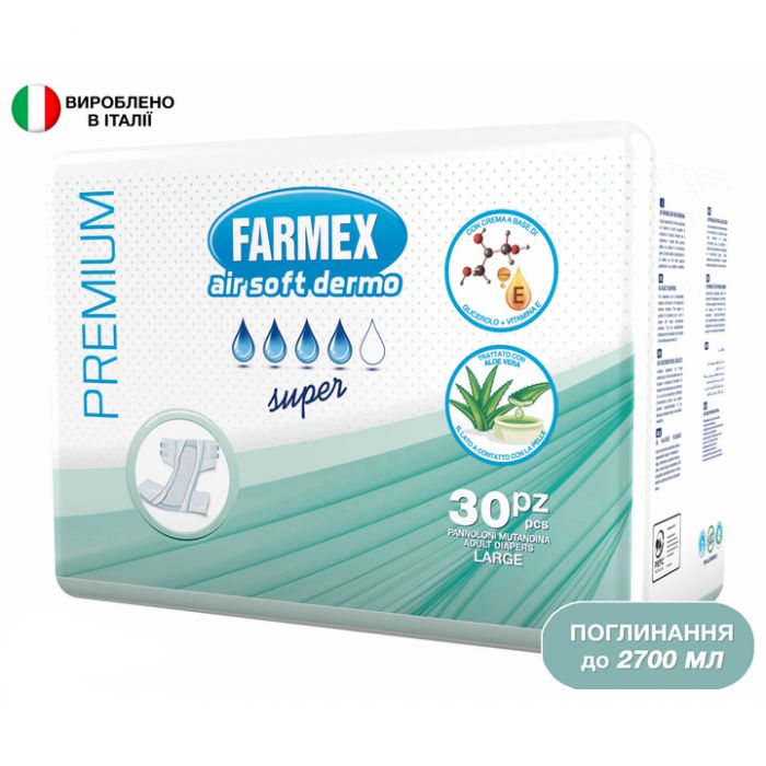 Підгузки для дорослих Farmex Premium Air Soft Dermo Super р.L №30 в Україні