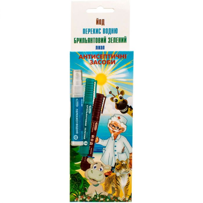 Набір флаконів-олівців антисептичних (йод, брильянтовий зелений, перекис водню) недорого