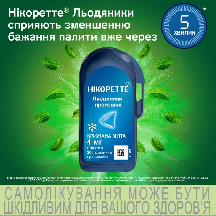 Нікоретте Крижана м'ята льодяники для зменшення нікотинової залежності, по 4 мг 20 шт