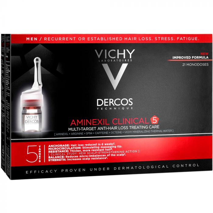 Засіб Vichy Dercos Aminexil Clinical 5 проти випадіння волосся комплексної дії для чоловіків (монодози 21 х 6 мл) в аптеці