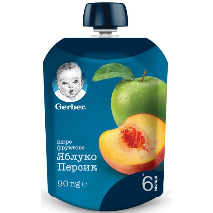 Пюре Gerber яблоко, персик (с 6 месяцев) 90 г фото