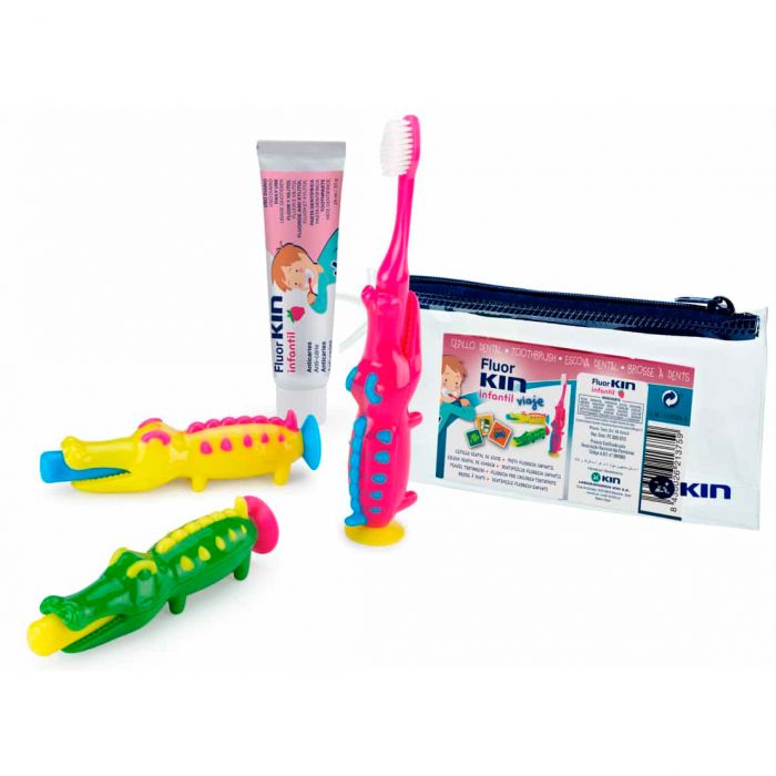 Набір Kin (Кін) Fluor Infantil для подорожей дитяча зубна щітка-крокодил+паста 25 мл ціна