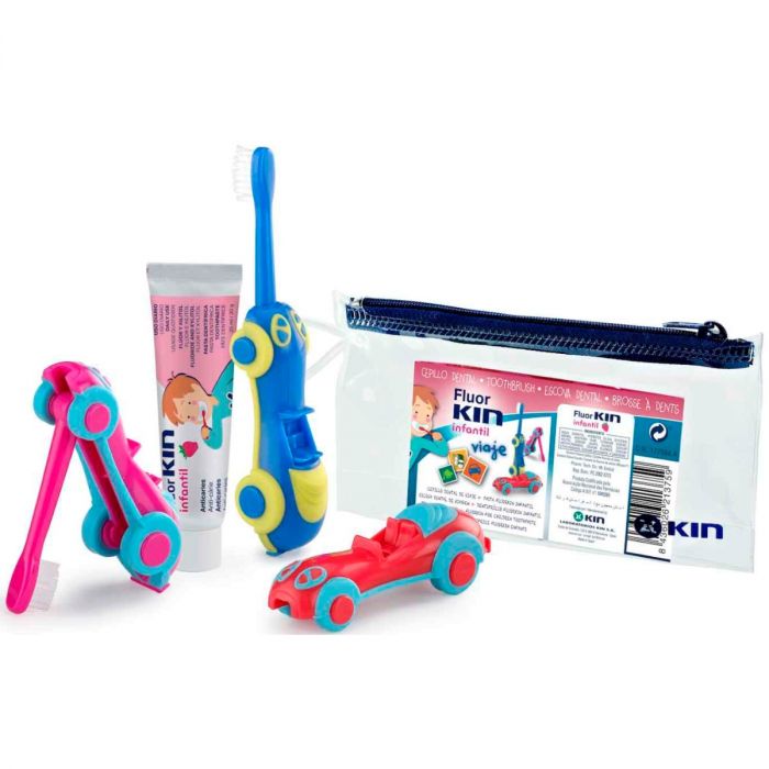 Набор Kin (Кин) Fluor Infantil для путешествий детская зубная щетка-машинка+паста 25 мл недорого