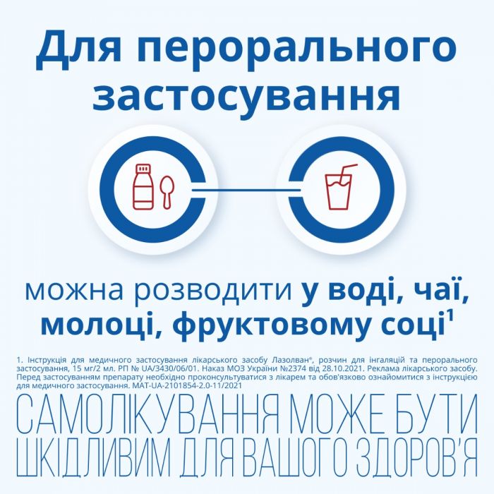 Лазолван 15 мг/2 мл розчин для інгалації 100 мл