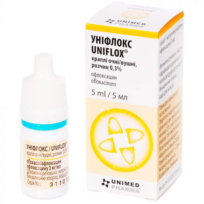 Уніфлокс 0,3% очні/вушні краплі 5 мл