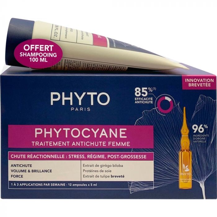 Набір Phyto Phytocyane (Засіб проти випадіння волосся 12 х 5 мл + Шампунь 100 мл) фото