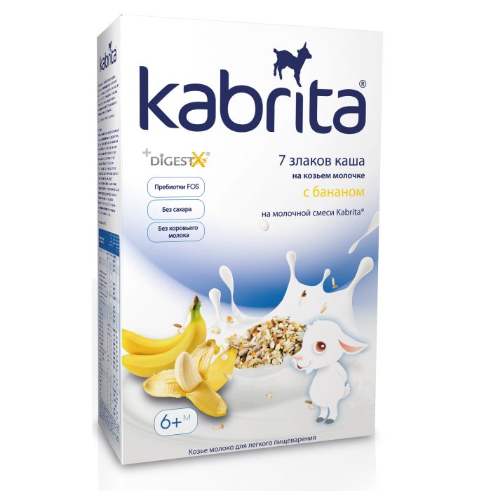 Каша Kabrita 7 злаков на козьем молоке с бананом (с 6 месяцев) 180 г - фото №1 Каша Kabrita 7 злаков на козьем молоке с бананом (с 6 месяцев) 180 г в интернет-аптеке
