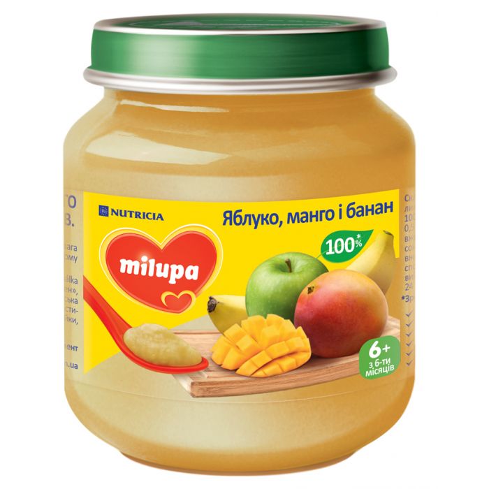Пюре Milupa Яблуко манго банан (з 6 місяців) 125 г ціна