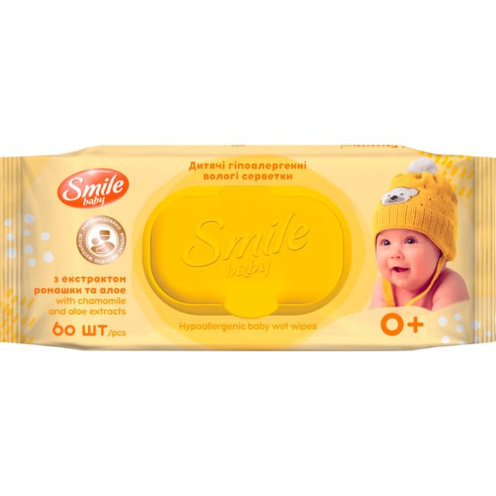 Салфетки влажные Smile (Смайл) Baby Ультрамягкие детские с экстрактом ромашки, алоэ с витаминным комплексом №60 купить