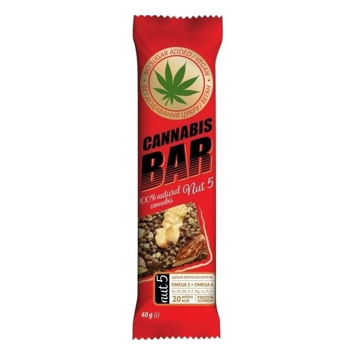 Батончик-Мюслі Cannabis Bar з горіхами і насінням канабісу 40 г в Україні