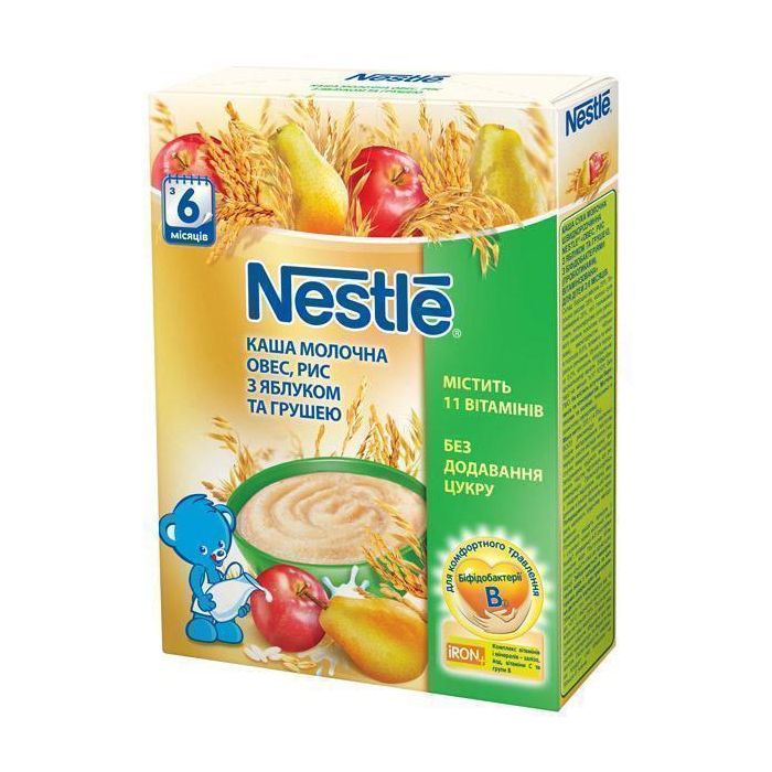 Каша Nestle молочна вівсяно-рисова з яблоком, грушею і біфідобактеріями (з 6 місяців), 200 г купити
