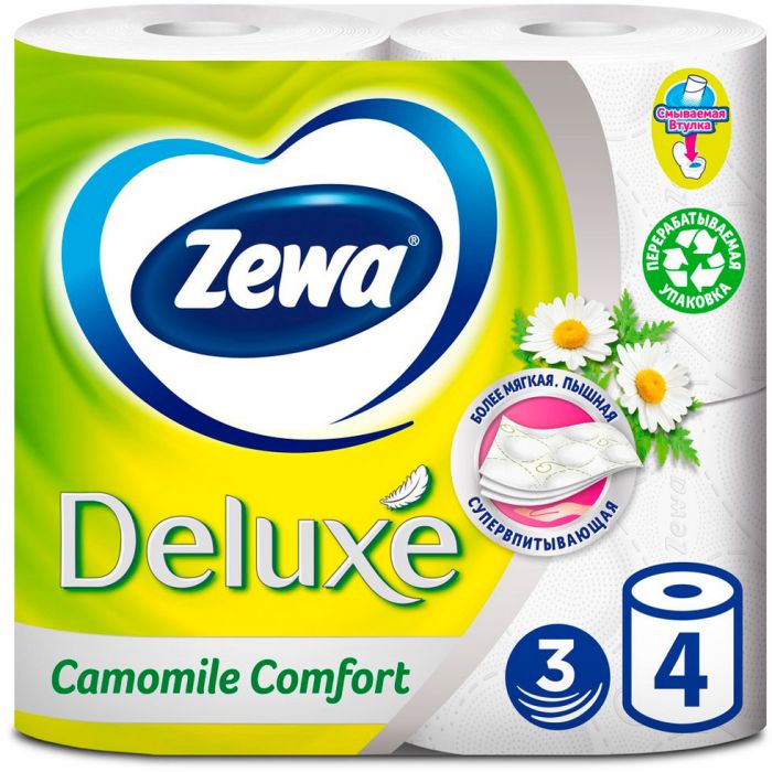 Туалетний папір Zewa Deluxe з ароматом Ромашки 3 шари, 4 рулони в Україні